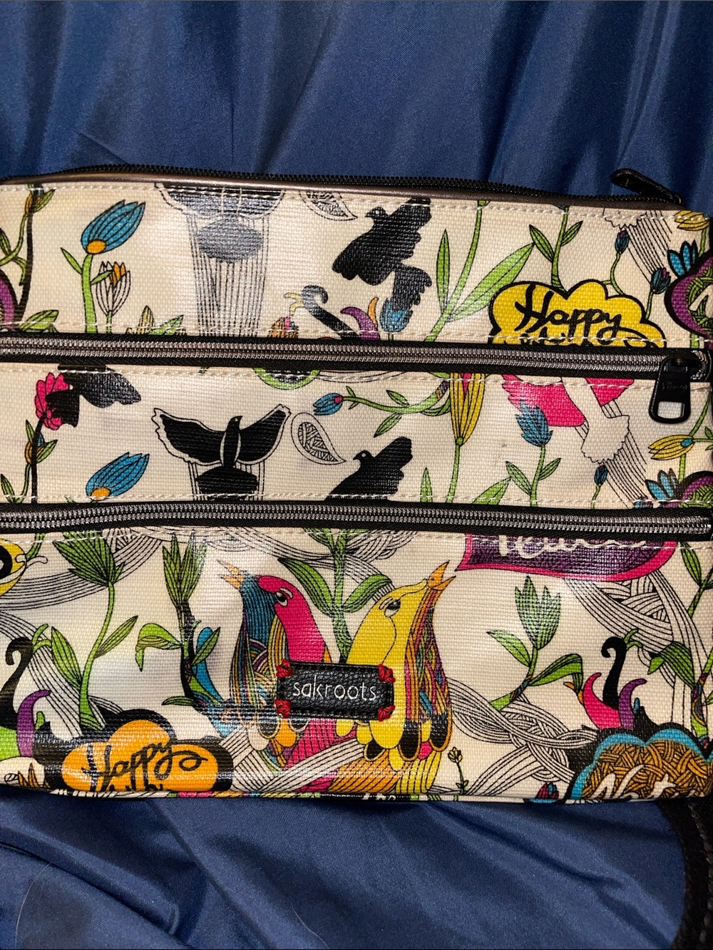 Sakroots Multicolor Peace & Love with Bird & Floral Design Crossbody Bag - Picture 3 of 8